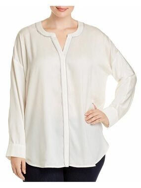 Zara Cream Long Sleeve V-Notch Blouse